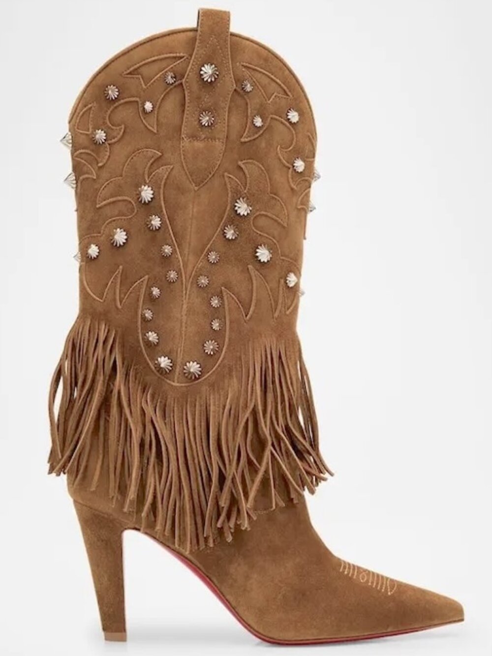 Christian Louboutin SANTIA FRINGE 85 Western Cowboy Bootie Boots Heels